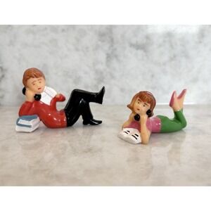 Vintage 50s Wilton Teenager Talking on Phone Cake Topper Retro Figurine Set